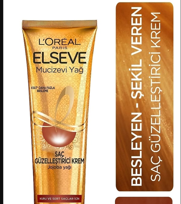 12. Elseve L'oréal Paris Mucizevi Yağ Saç Güzelleştirici Krem 150 ml - Kuru Ve Sert Saçlar