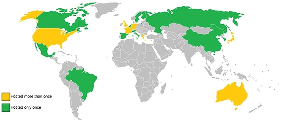 2. Olimpiyatlara ev sahipliği yapan ülkeler.