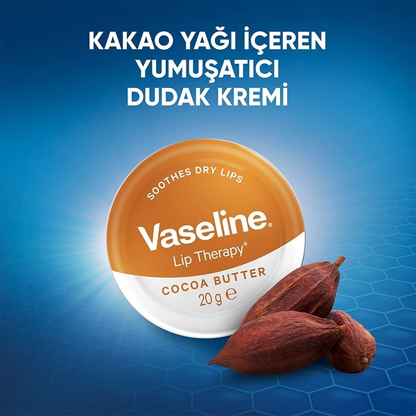 10. Vaseline Lip Therapy Yumuşatıcı Dudak Kremi Kakao Yağı 20 g