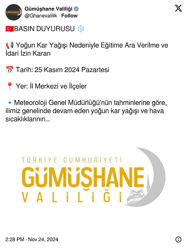 Gümüşhane Valiliği 👇