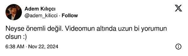 Hemen ardından ise şu tweet'i attı👇