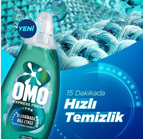 1. Omo Express Fresh Kötü Koku Karşıtı Beyaz ve Renkliler Sıvı Çamaşır Deterjanı 1480 ml x2