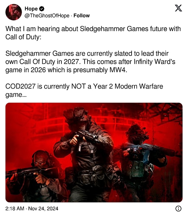 Ortaya atılan yeni iddialara göre de Sledgehammer'ın yeni oyunu 2027'de gelecek.