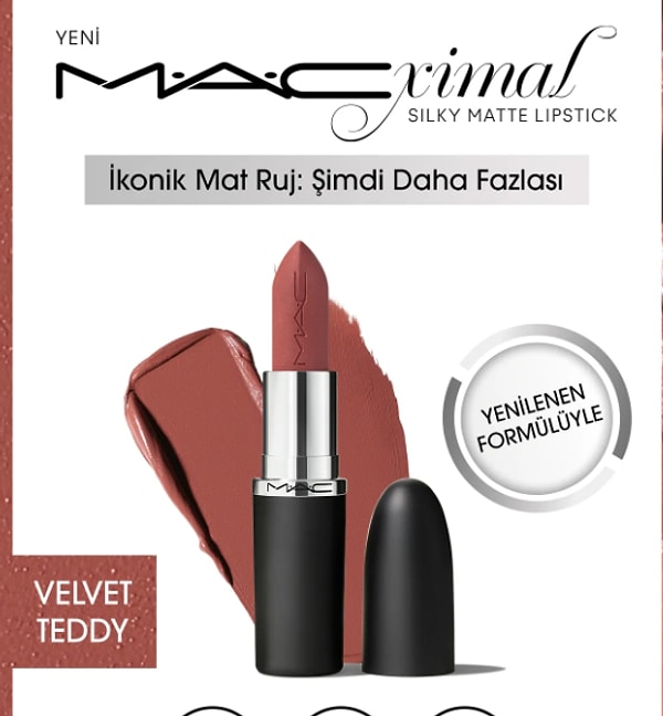 6. Mac M·A·CXIMAL Silky Matte Lipstick Nemlendirme Etkili Yoğun Renk Sağlayan Ruj - Velvet Teddy