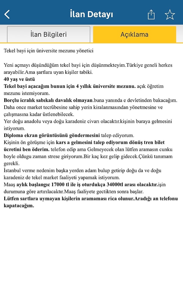 Maaşın 17 bin TL olduğu bu ilginç ilanın detayları burada.