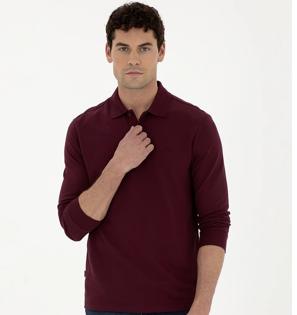 Pierre Cardin Erkek Bordo Slim Fit Basic Sweatshirt