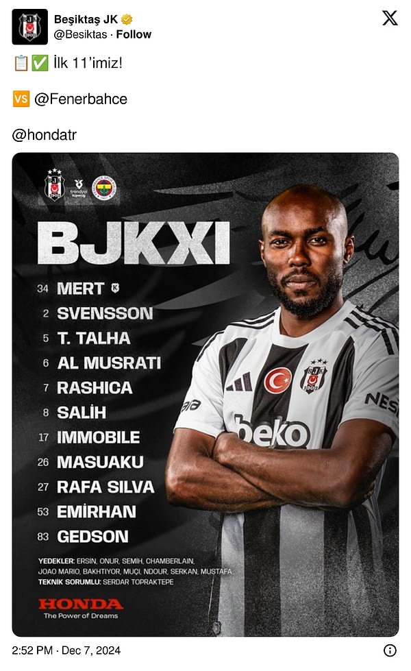 Beşiktaş'ın paylaşımı: