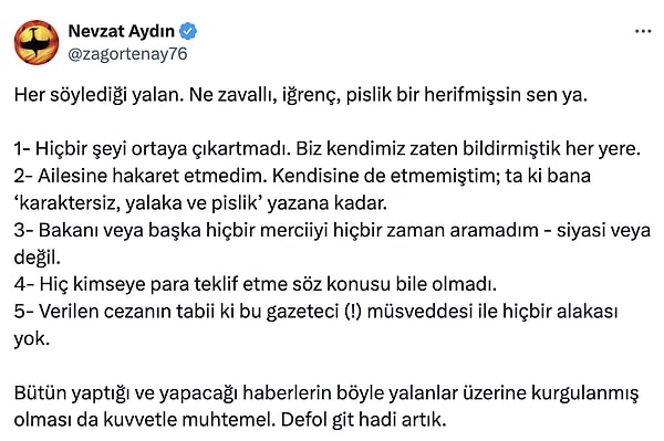 Nevzat Aydın iddiaları şu şekilde yalanladı.