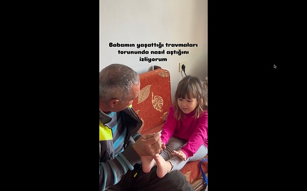 "Babamın yaşattığı travmaları torununda nasıl aştığını izliyorum" notuyla paylaştığı video, izleyenleri de duygulandırdı.