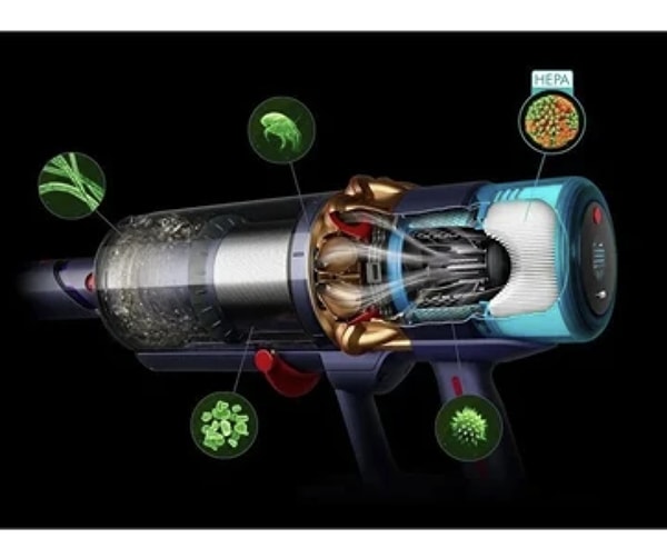 Dyson Gen5detect, HEPA filtresi ile ultra ince partiküllerin %99,9'unu yakalar ve hapseder.