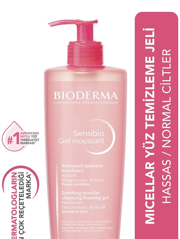 7. Bioderma Sensibio Foaming Gel Hassas ve Normal Ciltler Durulanan Micellar Yüz Temizleme Jeli 500 ml