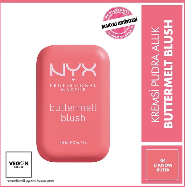 12. NYX Professional Makeup Buttermelt Blush Kremsi Pembe Pudra Allık - 04 U Know Butta