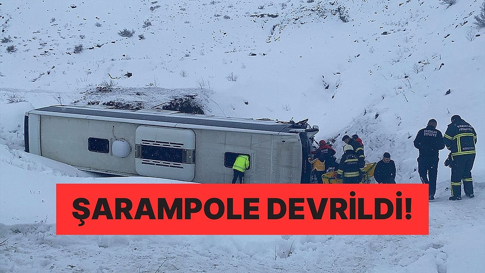 Erzincan'da Yolcu Otobüsü Şarampole Devrildi