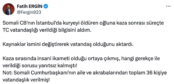 Fatih Ergin, sosyal medya hesabından yaptığı paylaşımda şu ifadeleri kullandı: