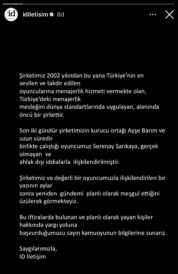 "Şirketimiz ve değerli bir oyuncumuzla ilişkilendirilen bir yazının aylar sonra yeniden gündemi planlı olarak meşgul ettiğini üzülerek görmekteyiz. Bu iftiralarda bulunan ve planlı olarak yayan kişiler hakkında yargı yoluna başvurduğumuzu sayın kamuoyunun bilgilerine sunarız."