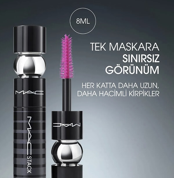 10. Mac Macstack Maskara Mega Fırça 8ml - Kıvırma, Uzunluk ve Hacim Etkili Maskara