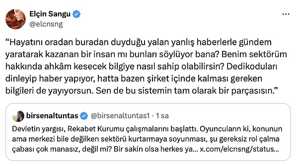 Altuntaş'ın yorumunu gören Elçin Sangu da geride durmadı tabii.