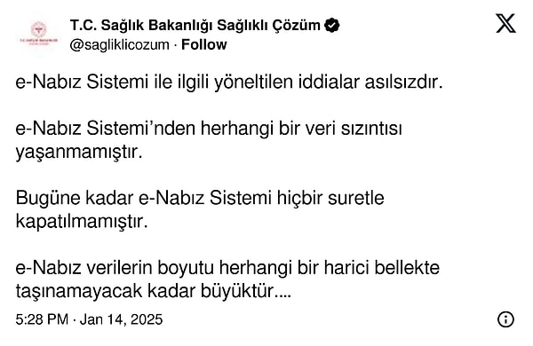 Bakanlığın paylaşımı 👇