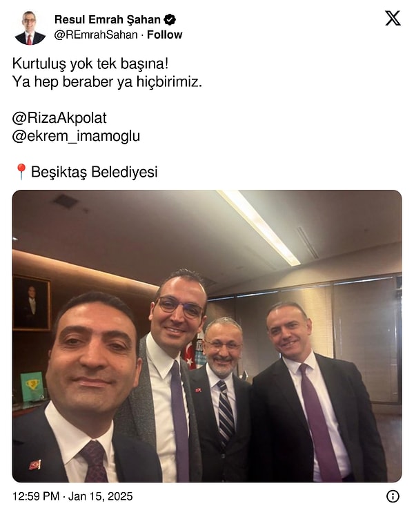 Şişli Belediye Başkanı Resul Emrah Şahan’ın paylaşımı 👇