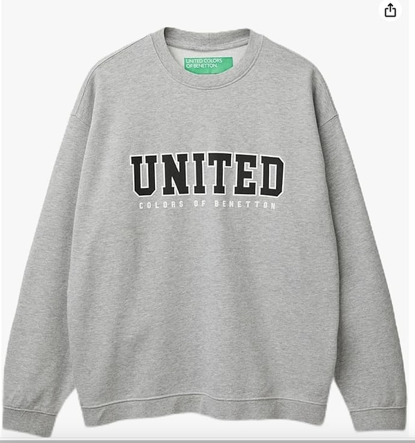 8. United Colors of Benetton%100 Pamuk Önü Baskılı Ribanalı Yuvarlak Yaka Sweatshirt