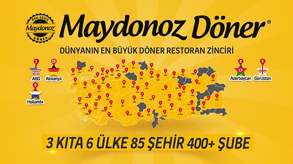 Maydonoz Döner, sayısı 400’ü geçen yurt içi ve yurt dışı şubeleriyle dünyanın dört bir tarafında!