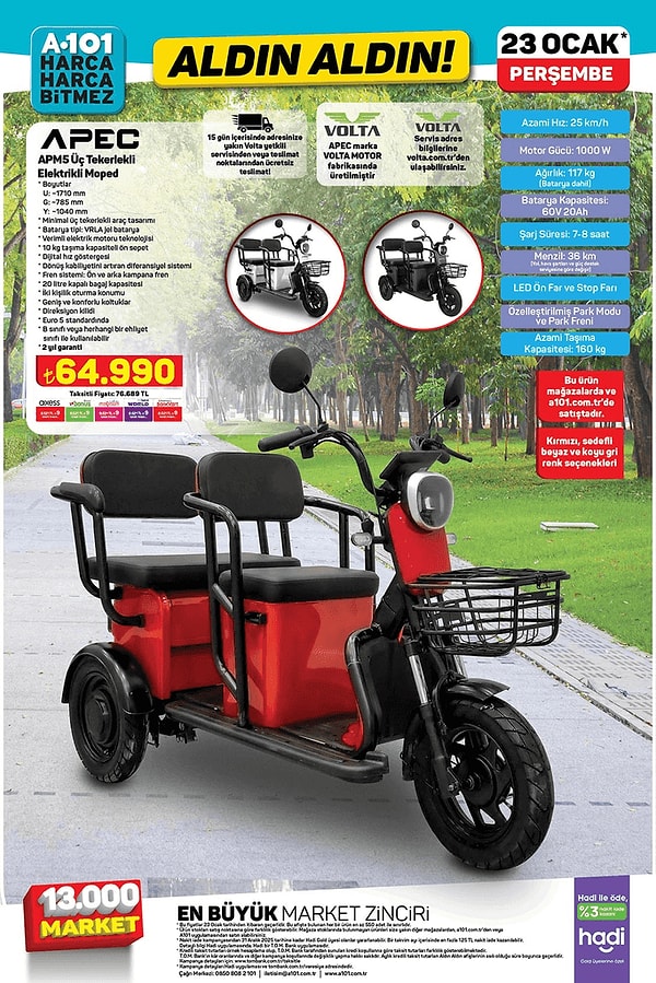 APEC APM5 Üç Tekerlekli Elektrikli Moped 64.990 TL