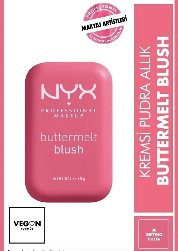 13. NYX Professional Makeup Buttermelt Blush Kremsi Pembe Pudra Allık - 08 Getting Butta