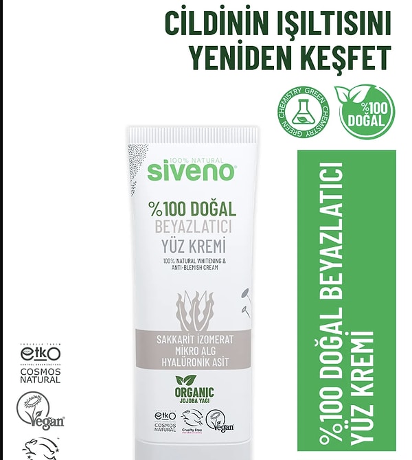 9. Siveno %100 Doğal Yüz Kremi Beyazlatıcı Aydınlatıcı Canlandırıcı Etkili 30 ml