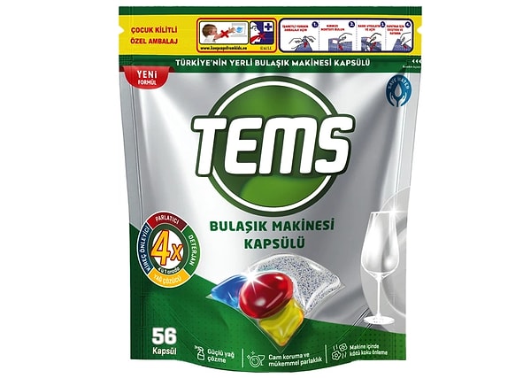 Tems 4 Etkili Bulaşık Makinesi Kapsül Deterjanı İndirimde!