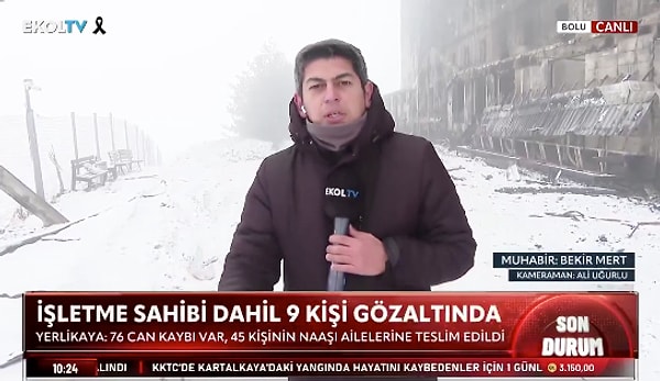 Yangının başladığı restoran bölümünün son halini gösteren Ekol TV muhabiri Bekir Mert, yangının izlerini gösterdi.