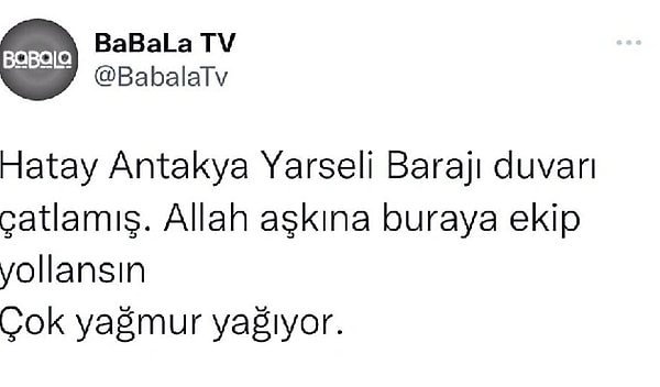 BaBaLa TV'nin Twitter hesabından da bu tweet atılmıştı