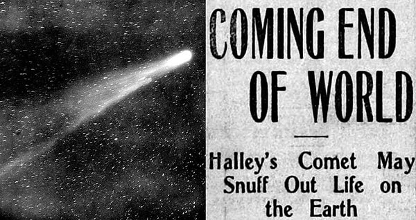 1910’un başlarında Fransız astronom Nicolas Camille Flammarion, kuyruklu yıldızın kuyruğundaki gazların Dünya’yı etkileyebileceğini belirtti. Gazeteler, bu açıklamayı "kuyruklu yıldızın zehirli gazlarla tüm insanlığı öldüreceği" şeklinde abartarak yayımladı.