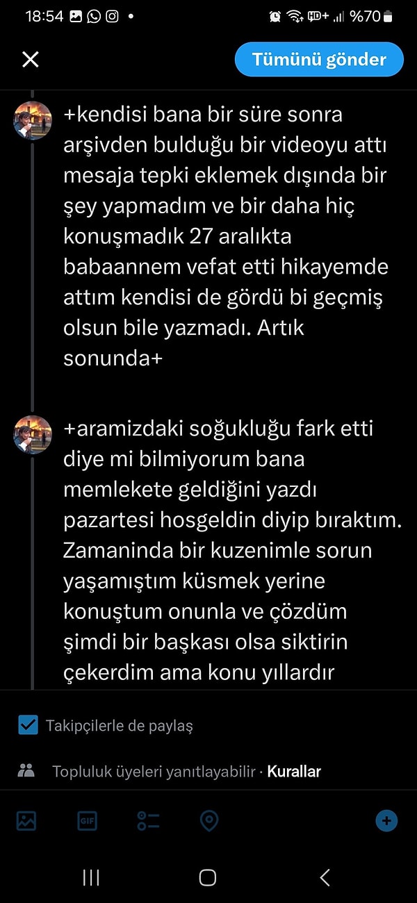 "Babaannem vefat etti hikayemde paylaştım ama yazmadı" 👇