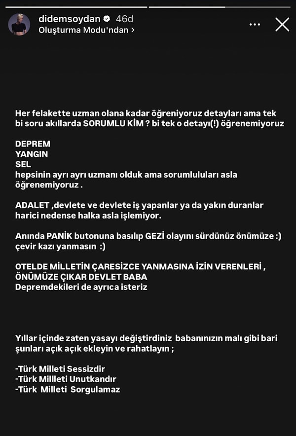 "Yıllar içinde zaten yasayı değiştirdiniz babanınızın malı gibi bari şunları açık açık ekleyin ve rahatlayın; -Türk Milleti Sessizdir -Türk Milleti Unutkandır -Türk Milleti Sorgulamaz"