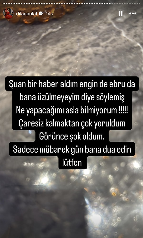 Eşi Engin Polat'ın kendisine üzülmemesi için haber vermediğini söyleyen Polat,  ''Ne yapacağımı asla bilmiyormuş çaresiz kalmaktan çok yoruldum/ görünce şok oldum. Bana dua edin lütfen.” yazmıştı.