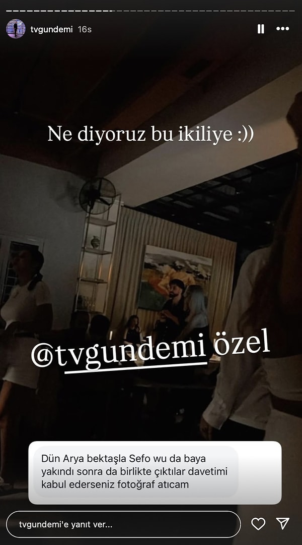 Geçtiğimiz günlerde @tvgundemi isimli hesap tarafından Arya Bektaş ve Sefo'nun bir mekanda oldukça yakınlaştığı yönünde iddialar atılmış, bu dedikodu magazin hesapları arasında kol gezmeye başlamıştı.