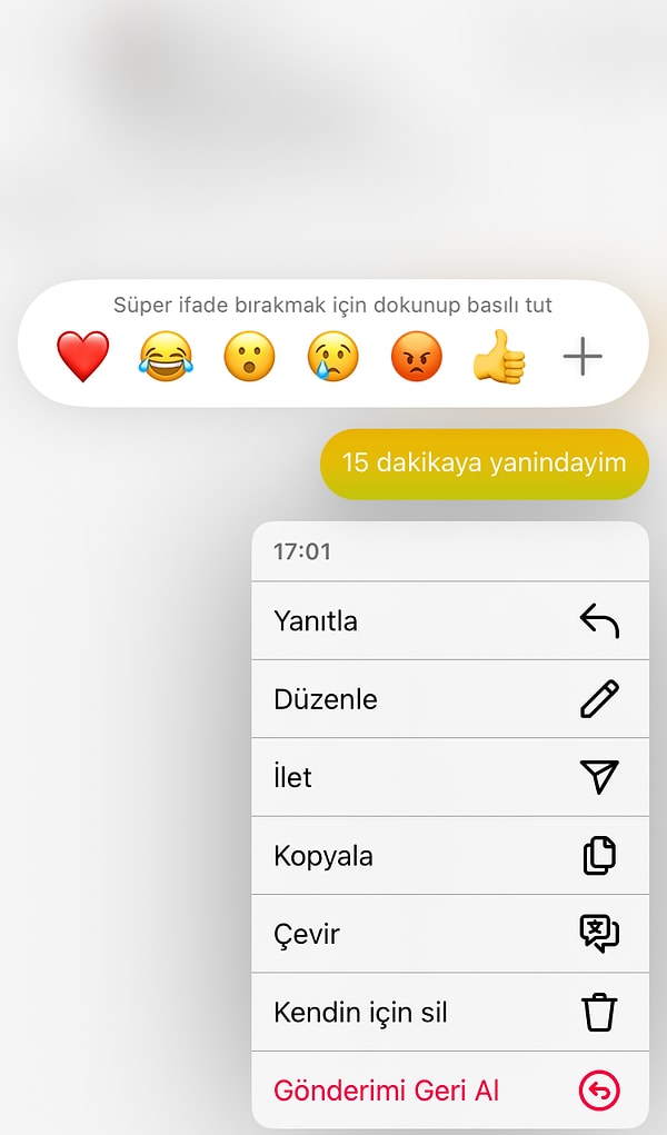 DM kısmında hem gönderdiğiniz hem de aldığınız mesajlara 1 saniye kadar basılı tuttuğunuzda "Çevir" seçeneğiyle karşılaşıyorsunuz.