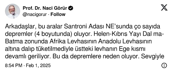 Naci Görür'ün paylaşımı 👇