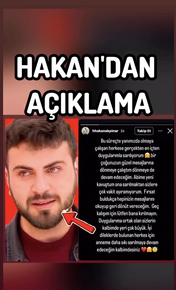 Yusuf'un küçük kardeşlerinden biri olan Hakan, abisine kavuşmalarının ardından Instagram hesabından paylaşım yaptı.