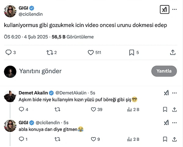 X'de olay olan o görüntülerin ardından Demet Akalın beklenmedik şekilde konuya dahil olmuş ve oldukça ağır bulunan "puf böreği" yorumuyla dikkat çekmişti.