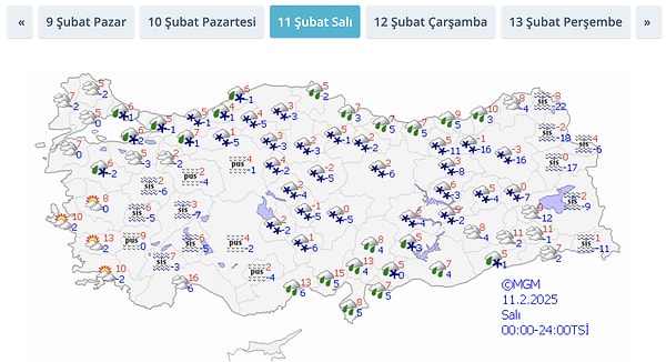 Hava sıcaklıklarının ise en düşük 3 en yüksek 6 derece olması bekleniyor. Kar, kenti Çarşamba günü terk edecek.