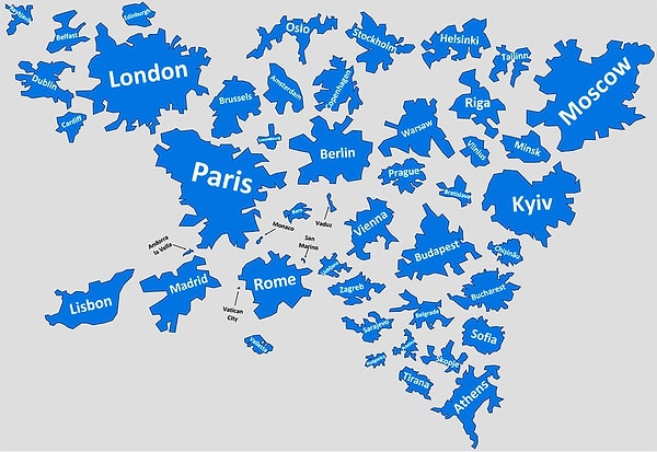 4. Avrupa başkentlerinin oluşturduğu bir harita