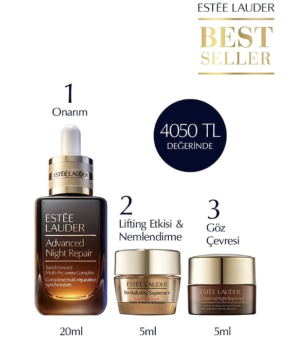 2. Estee Lauder Cilt Bakım Seti - Advanced Night Repair Serum 20ml+ Revitalizing Supreme Krem 5ml+ Göz Kremi 5ml