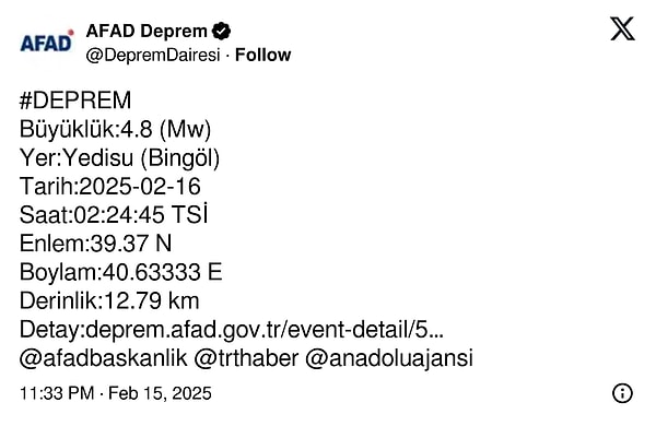 AFAD’ın paylaşımı 👇