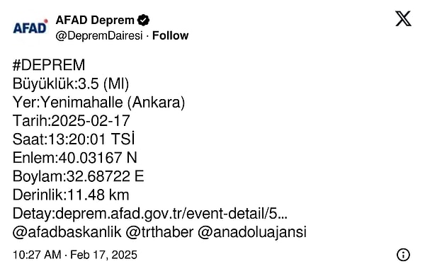 AFAD'ın deprem hakkındaki açıklaması 👇