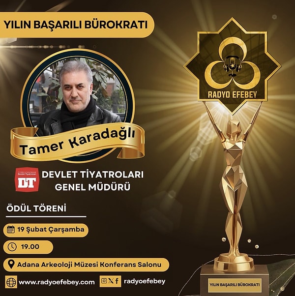 Devlet Tiyatroları'nın resmi Instagram hesabında yapılan açıklamada ödülün bu akşam gerçekleşen ihtişamlı bir törenle takdim edildiği bilgisi verildi.