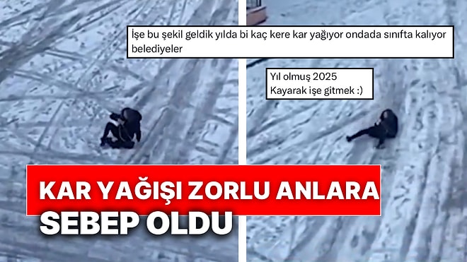 Ankara’da Etkili Olan Kar Yağışı Vatandaşlara Zorlu Anlar Yaşattı: Bir Kadın Yokuştan Kayarak İndi