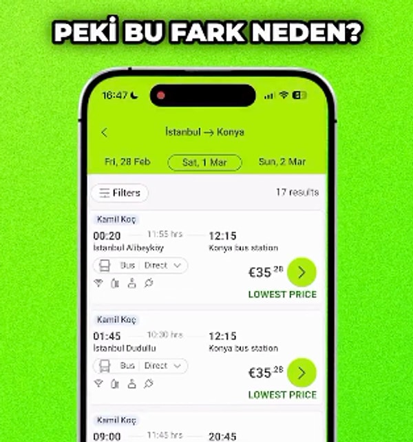 Yani, benzer mesafede yapılan iki yolculuk arasında neredeyse 4 katlık bir fiyat farkı var.