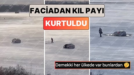 Ukrayna'da Buz Tutmuş Gölden Aracıyla Geçmek İsteyen Adam Buz Kırılınca Hayatının Şokunu Yaşadı