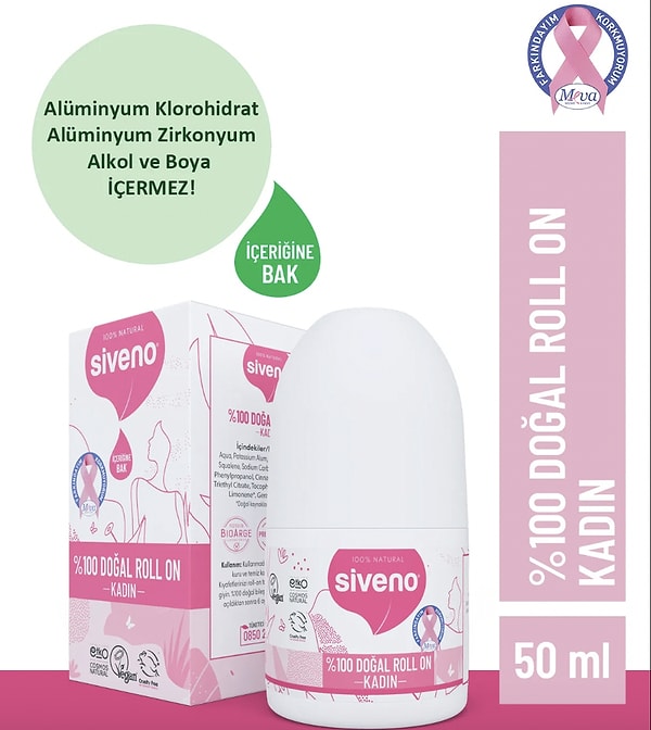 11. Siveno %100 Doğal Roll-on Kadın Deodorant Ter Kokusu Önleyici Bitkisel Leke Bırakmayan Vegan 50 ml